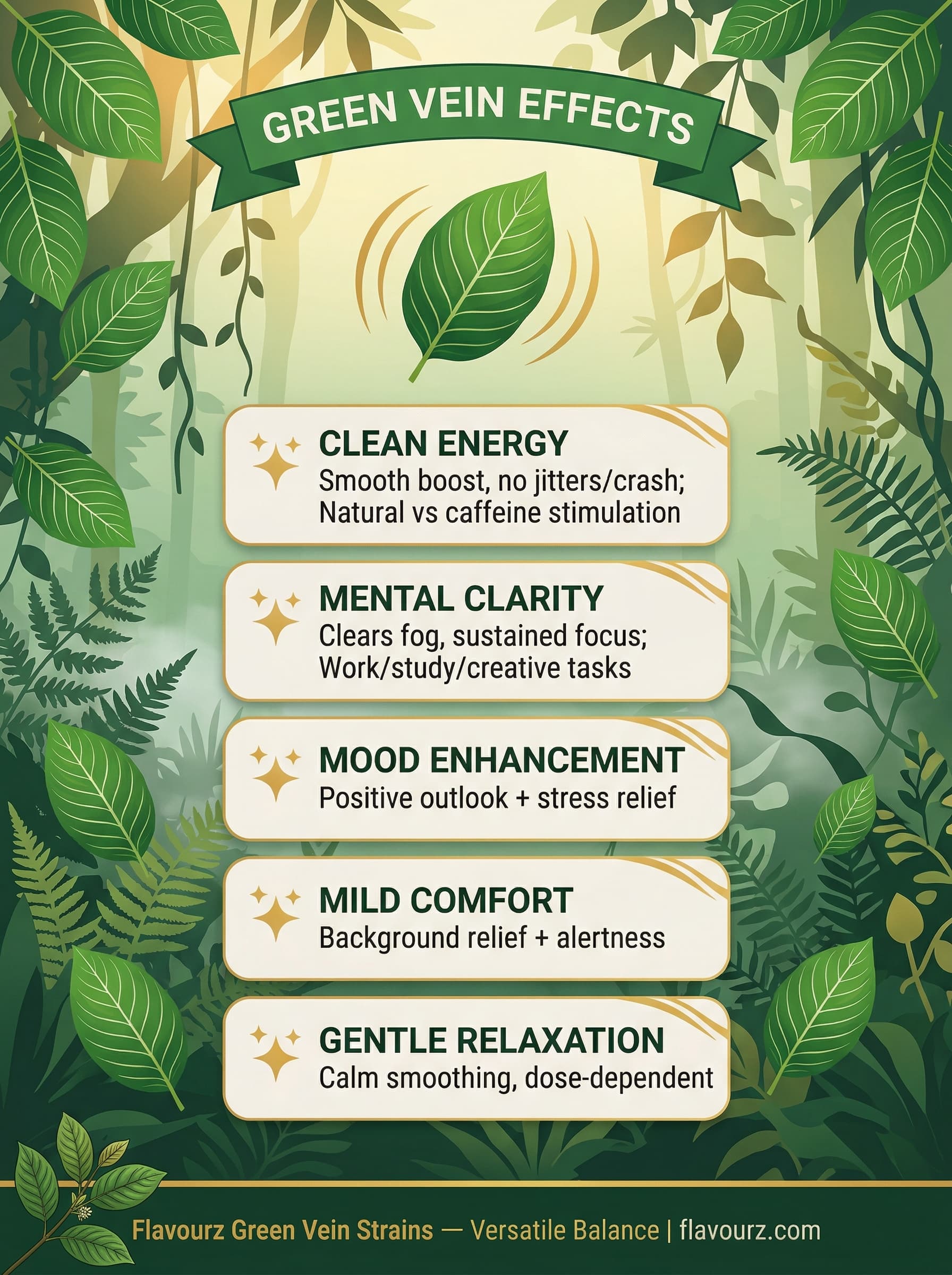 infographic for Green Vein Kratom Effects Profile